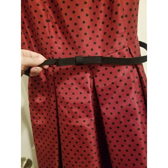 Danny And Nicole Dress Sz 8 Red With Black Polka Dots with black belt Pockets - Picture 3 of 12